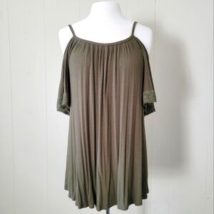 Lane Bryant Olive Cold Shoulders Short Sleeve Top Size 14/16
